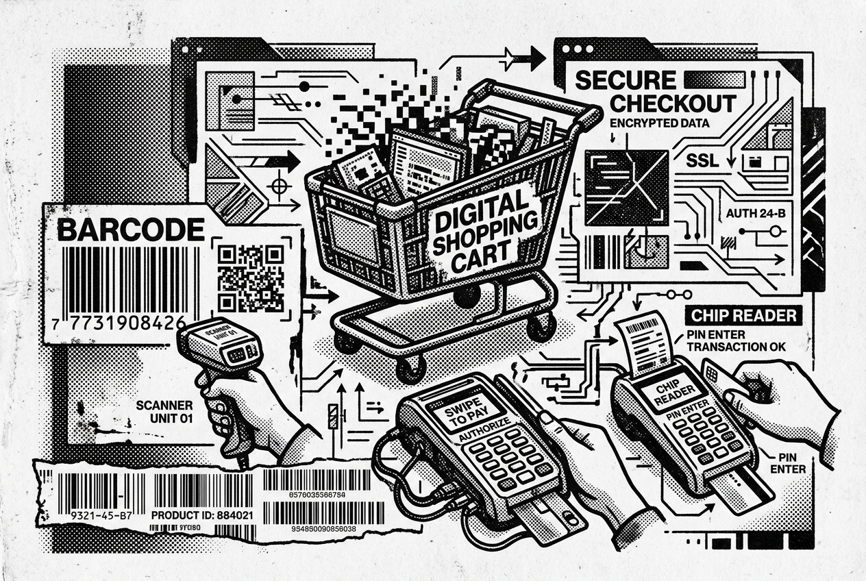 E-Commerce Solutions halftone illustration